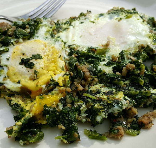 Sausage & Spinach with Fried Eggs